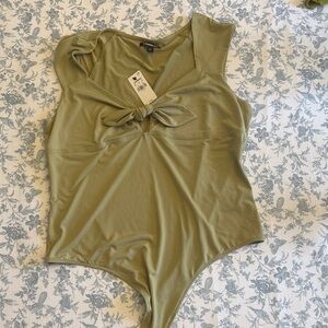 Express Olive Tie-Front Bodysuit